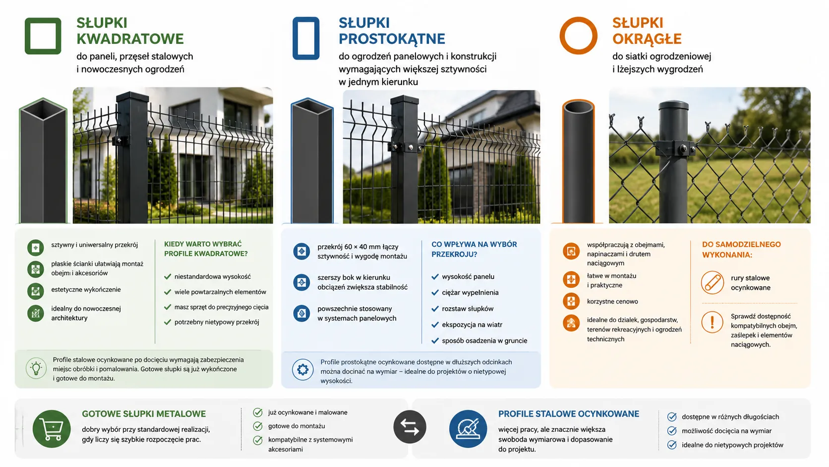 Jakie słupki metalowe do ogrodzenia wybrać? Kształt dopasuj do rodzaju przęsła, panelu lub siatki