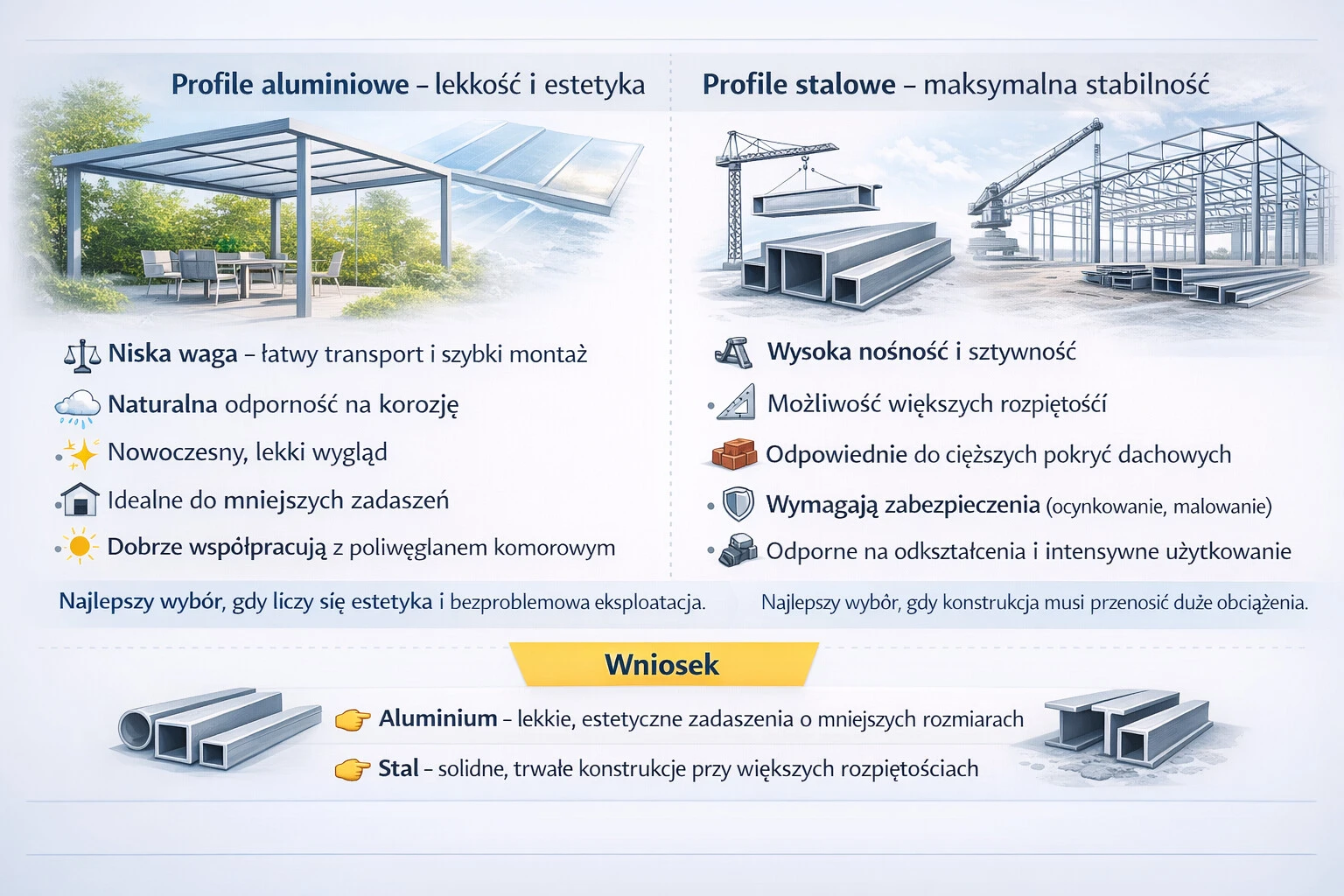 Profile aluminiowe / Profile stalowe - porównanie